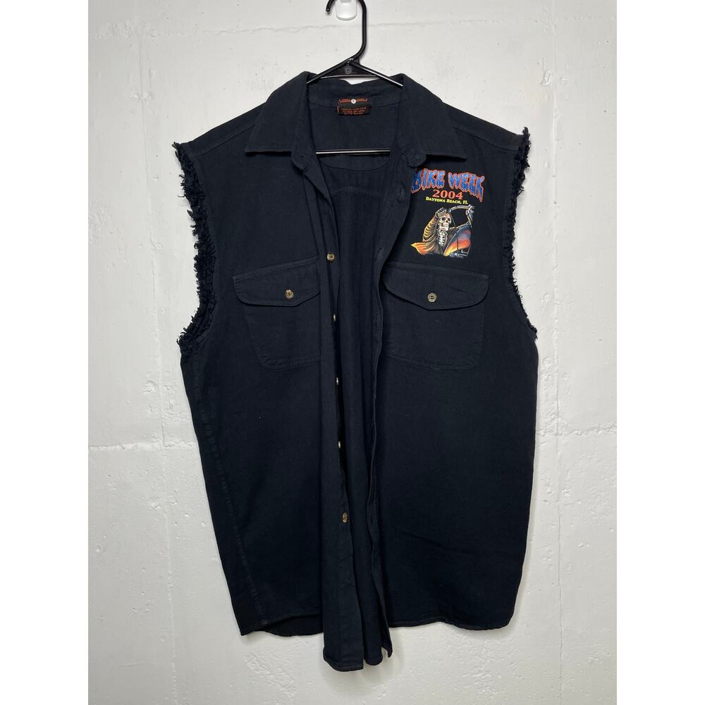 Biker Design Bike Week Daytona Beach 2001 Black Cutoff Vest Size Large Cotton